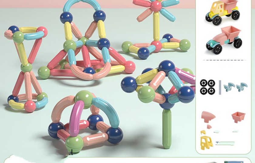 Colorful magnetic rod building blocks toy for children by CJ, showing assembled magnetic construction pieces on a white background.