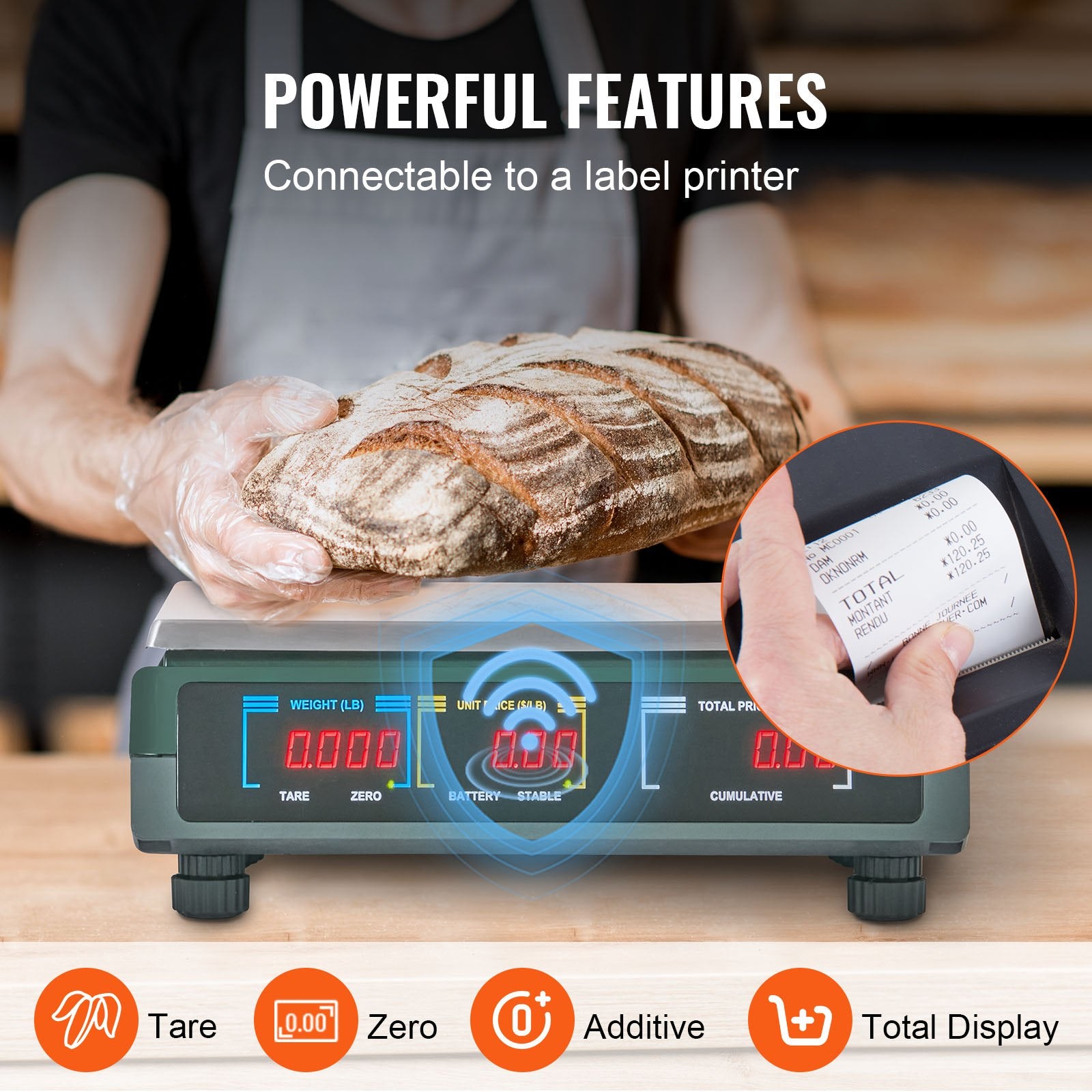 CJ electronic price computing scale with digital LED display, 66 lb capacity for food, produce, and retail weighing in store or kitchen