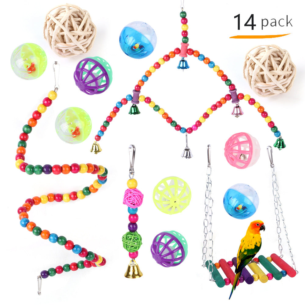 Colorful personalized pet bird toy suit from CJ featuring playful design and safe materials for small birds.