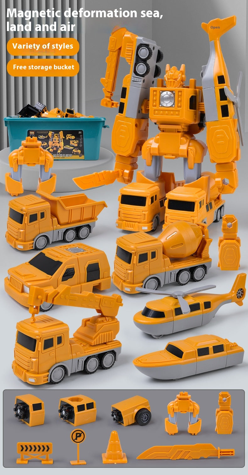 Colorful magnetic building blocks for children by CJ, showing assembled shapes and educational deformable toy pieces.