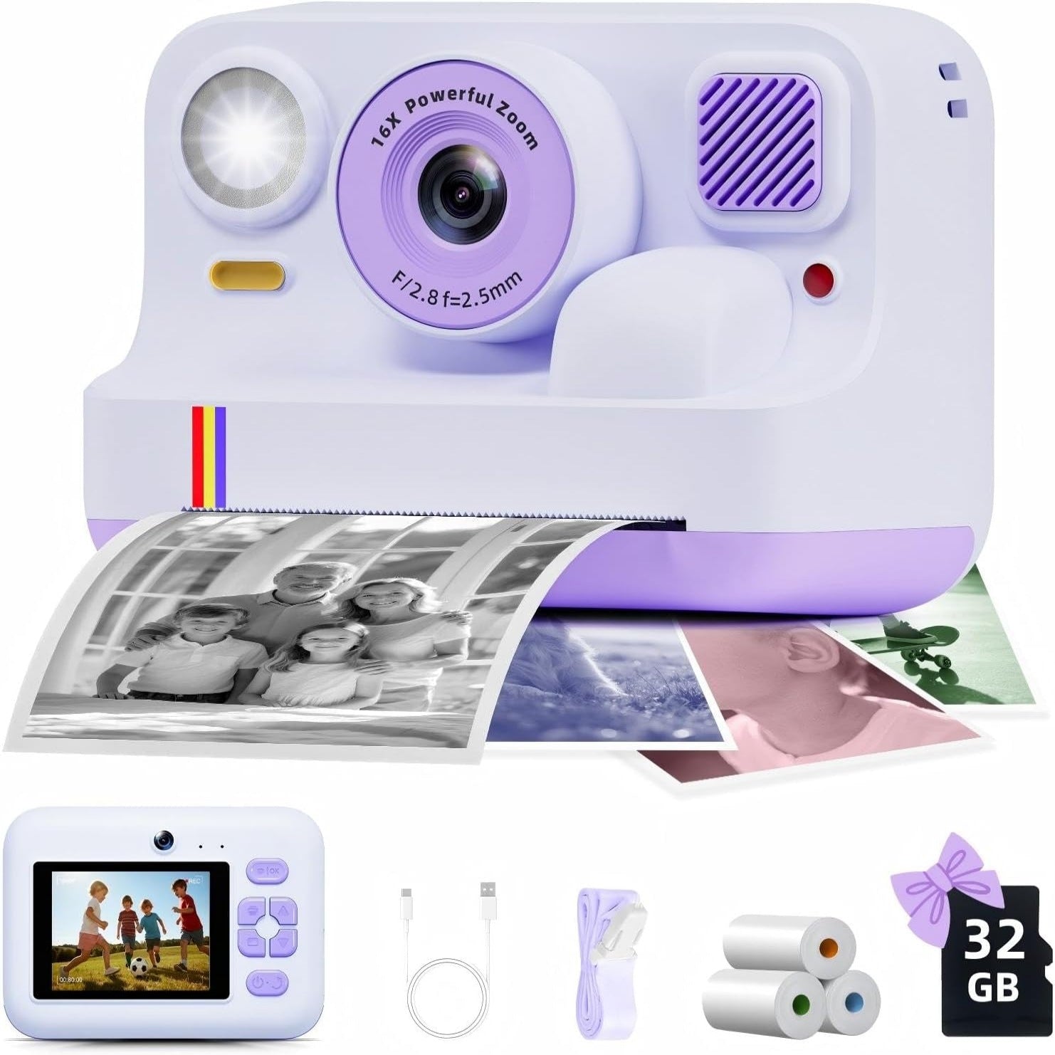 CJ portable instant HD color-printing camera with compact design and LCD screen for easy photo printing on the go.