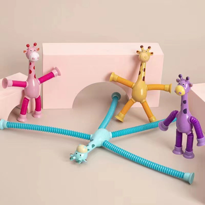 Colorful giraffe-shaped sensory tube toy by CJ, a stretchable spring fidget for stress relief and kids' birthday party favors.