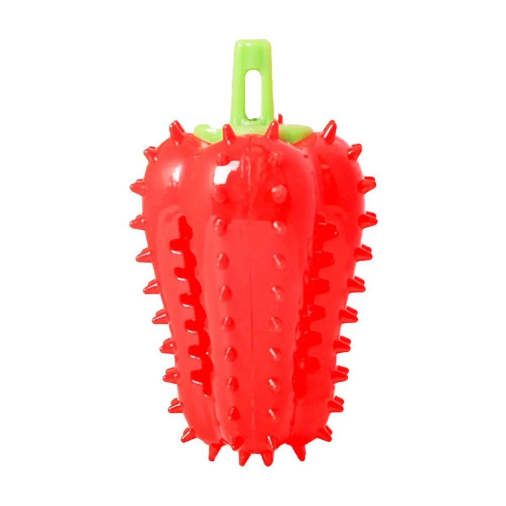 CJ Interactive Dog Teething Chili Chewers Toy, a colorful rubber toy designed for puppies to chew and soothe teething discomfort.