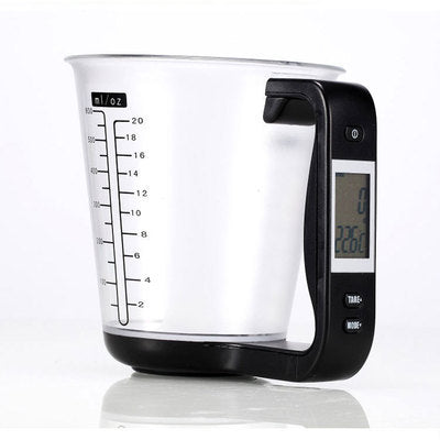 CJ multifunctional kitchen electronic measuring cup with digital scale for precise meal and ingredient measurements.