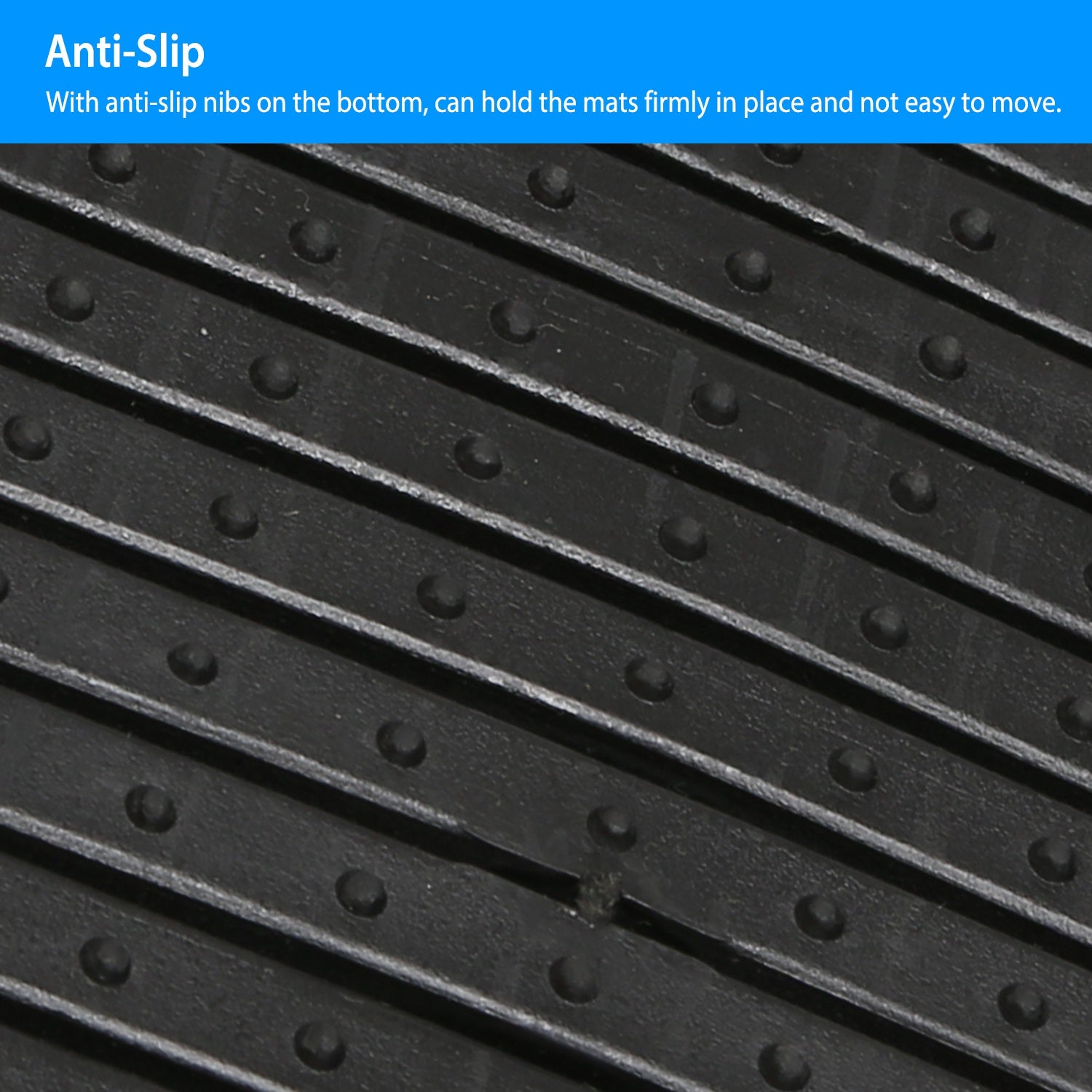 Set of three black PVC rubber automotive floor mats for front and rear, heavy-duty truck and car mats with trimmable design by CJ.