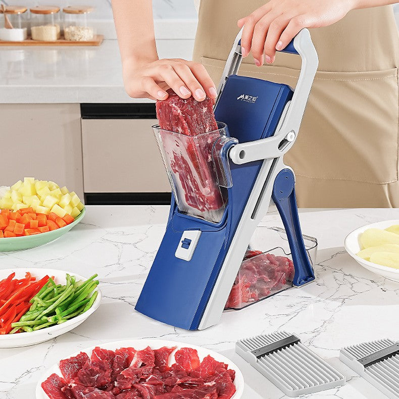 Purple CJ multi-function vegetable chopper for kitchen, showcasing sharp blades and compact design for effortless vegetable prep.