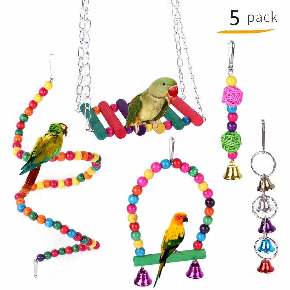 Colorful personalized pet bird toy suit from CJ featuring playful accessories for pet birds.