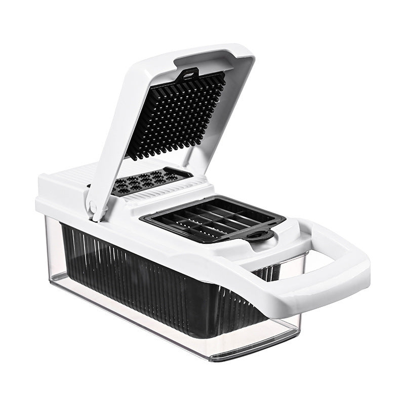 CJ multi-function vegetable chopper with stainless steel blades and colorful handle, ideal for quick vegetable preparation.