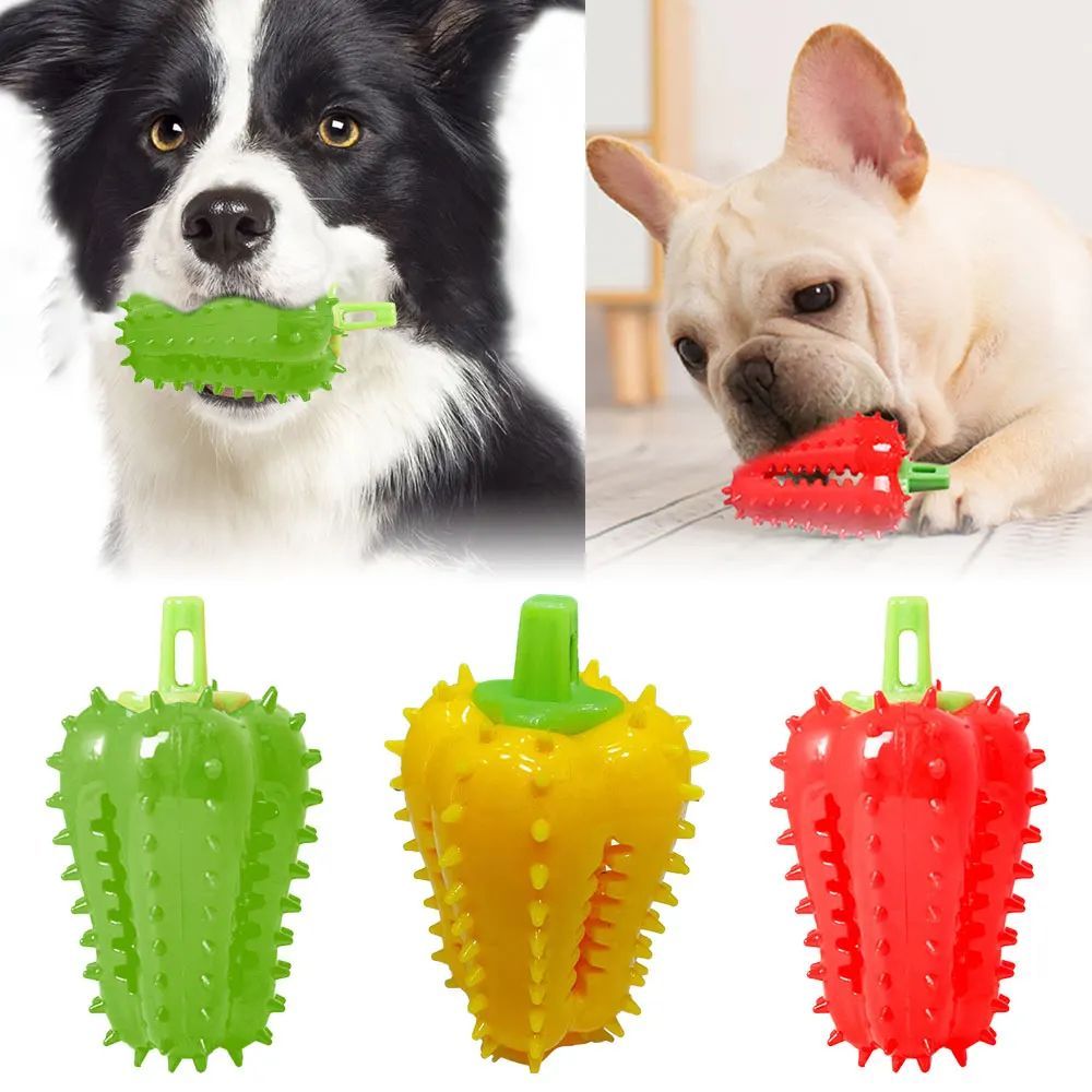 CJ Interactive Dog Teething Chili Chewers Toy with colorful rubber design, durable chew toy for dogs' teething and play.
