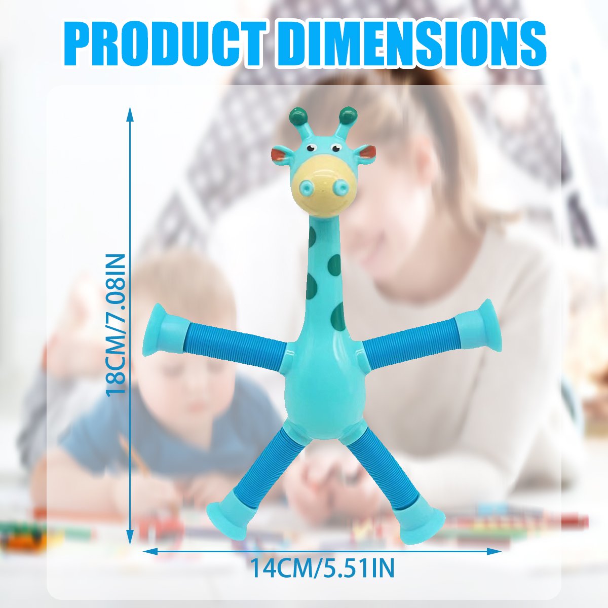 Colorful giraffe-shaped sensory tube fidget toy by CJ, featuring stretchy, spring-like design for stress relief and sensory play.