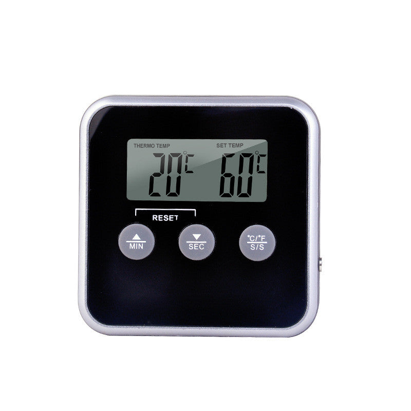 CJ BBQ Meat Kitchen Baking Probe Thermometer displaying a digital screen with temperature readings for precise cooking.