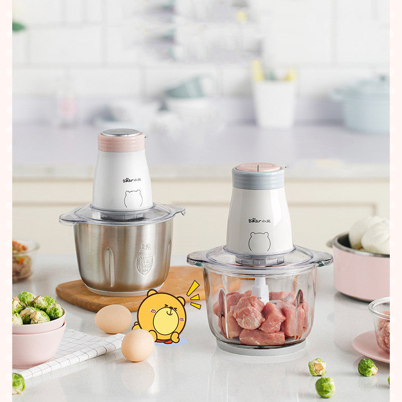 CJ household electric vegetable chopper and blender, small multi-function cooking machine with compact design and stainless steel blades.