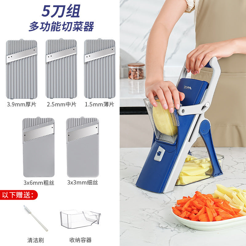 Purple CJ kitchen multi-function vegetable chopper with blades and container for easy vegetable prep.