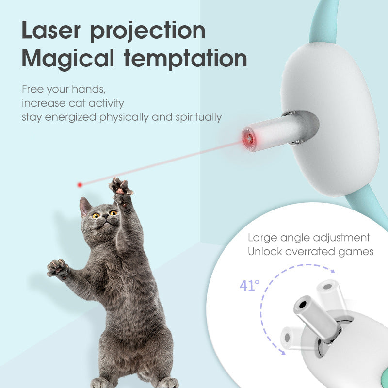CJ automatic cat toy with smart laser collar, USB charging, interactive teasing device for kittens and cats, playful pet training item.