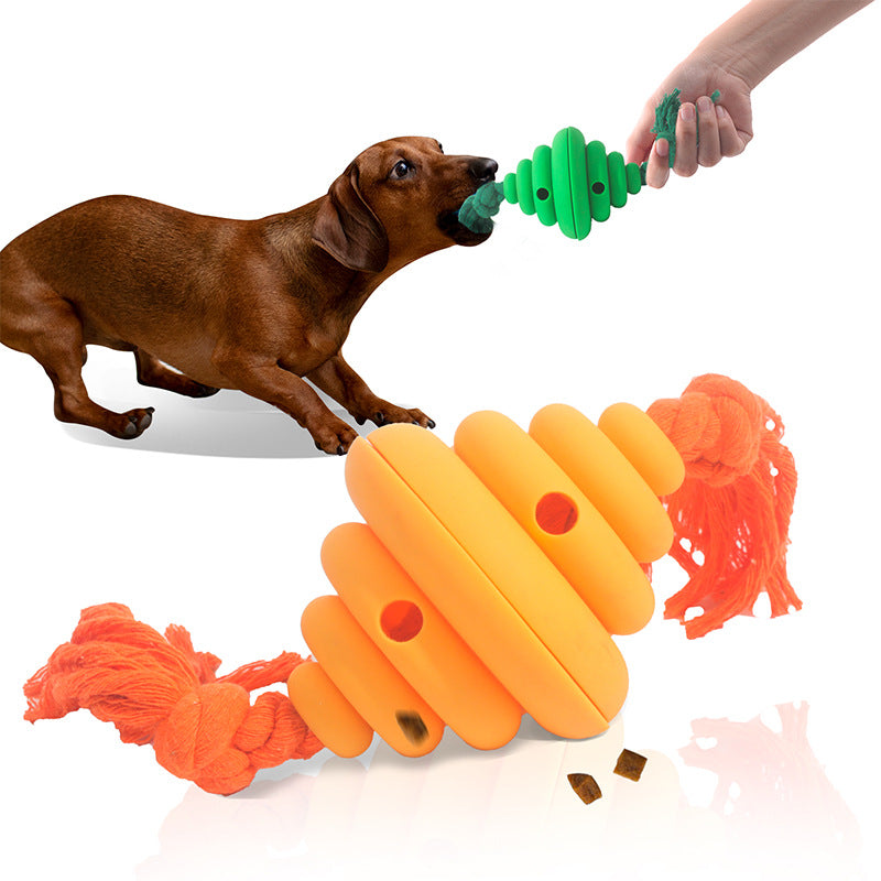 CJ dog ball with rope toy for large dogs, featuring a knot design and food-leaking feature, ideal for chewing and pet training.