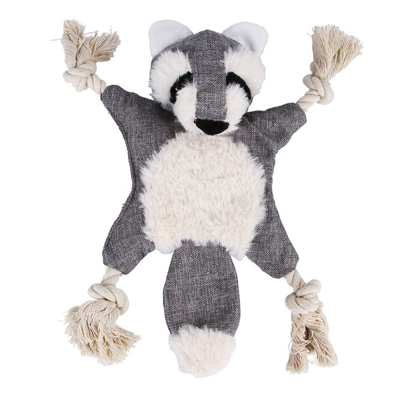CJ plush dog toys featuring squeaky animal shapes like fox and squirrel, perfect for chewing and play for dogs and cats.
