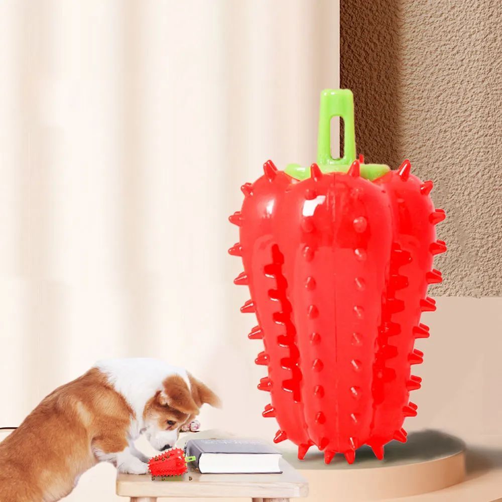 CJ Interactive Dog Teething Chili Chewers Toy with four colorful chili-shaped rubber chew toys for puppies and dogs.