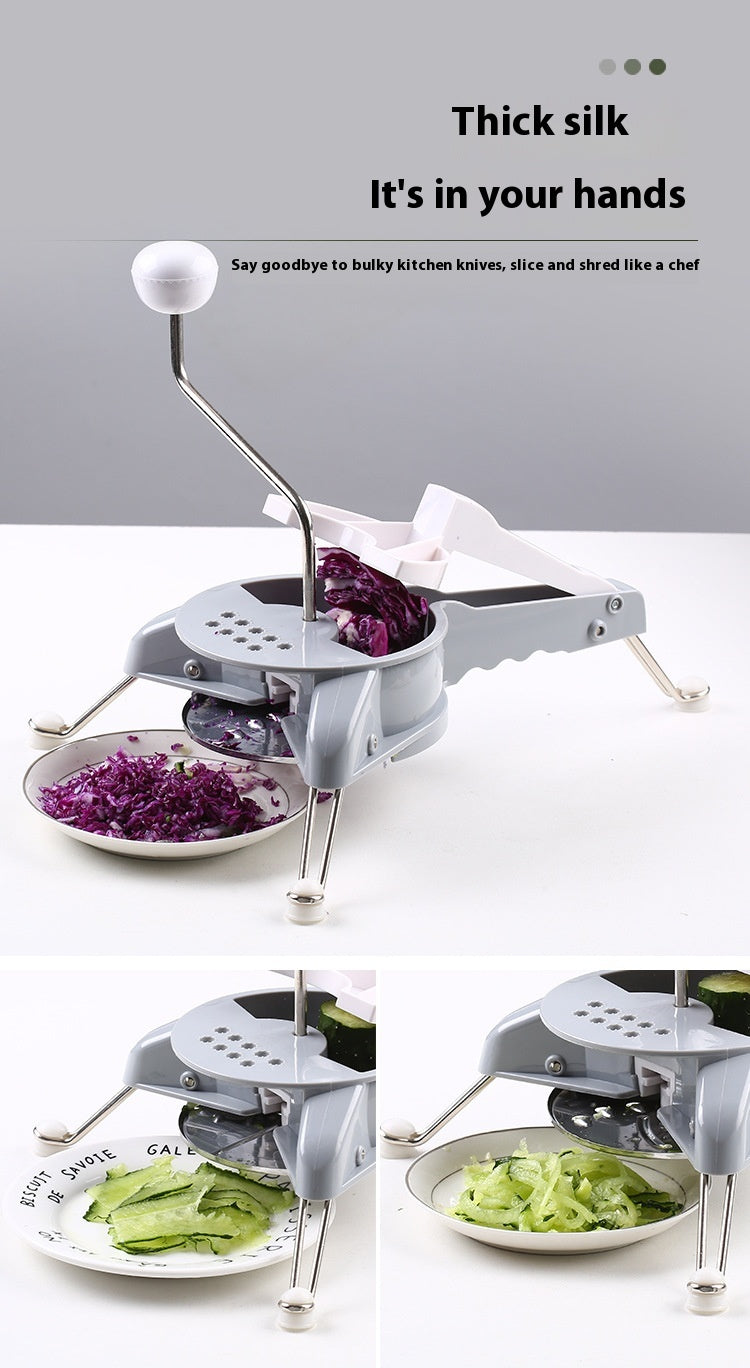 CJ multi-function vegetable chopper with stainless steel blades and plastic handle, perfect for quick kitchen vegetable prep.