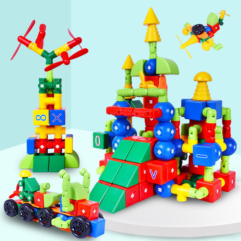 CJ Pure Magnetic Building Blocks assembling toy with large particles, showcasing colorful magnetic pieces for creative construction.
