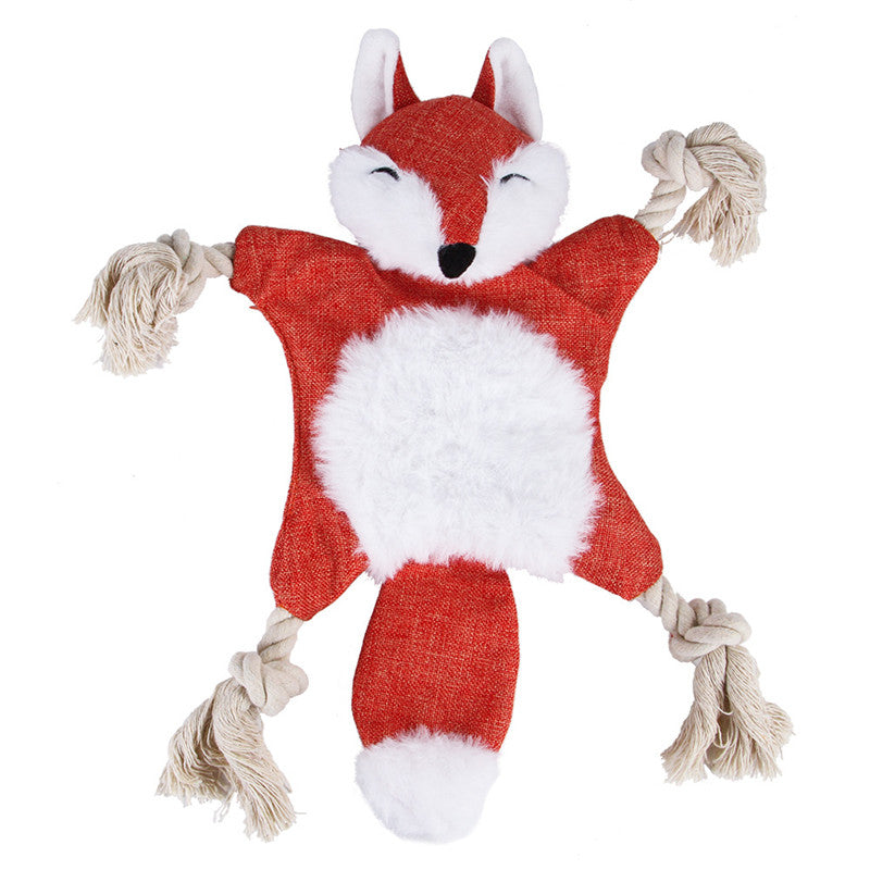 CJ stuffed dog toys with squeaky animal designs including fox, squirrel, and puppy plush toys perfect for chewing and play.