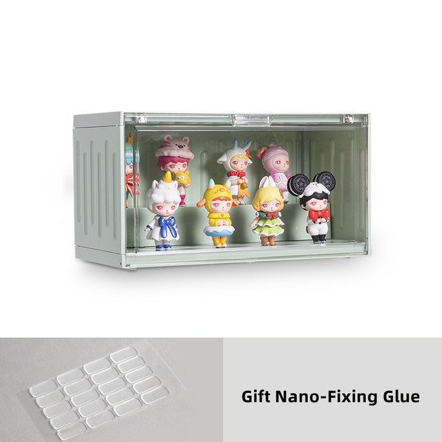 CJ Mart Blind Box Figures display case with garage kits showcase, featuring small collectible figures arranged inside.