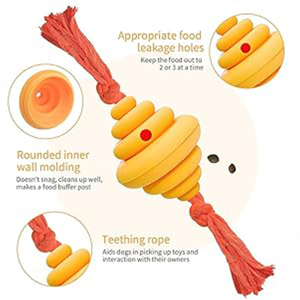 CJ dog ball with rope toy for large dogs, featuring a knot design and food-leaking feature, ideal for chewing and training.