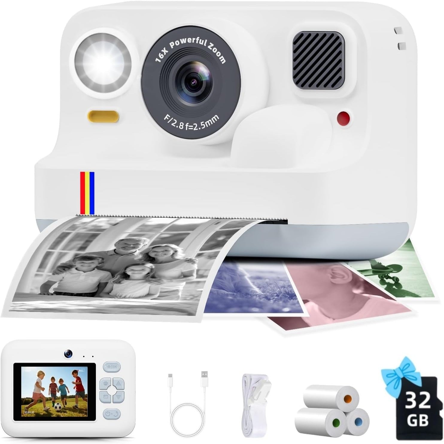 CJ portable instant HD color-printing camera with compact design and built-in viewfinder, ideal for quick photo printing.