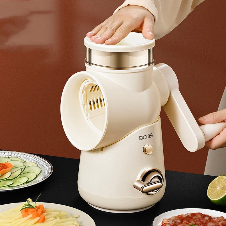 CJ roller vegetable cutter kitchen multi-function tool with stainless steel blades for slicing and julienning vegetables.