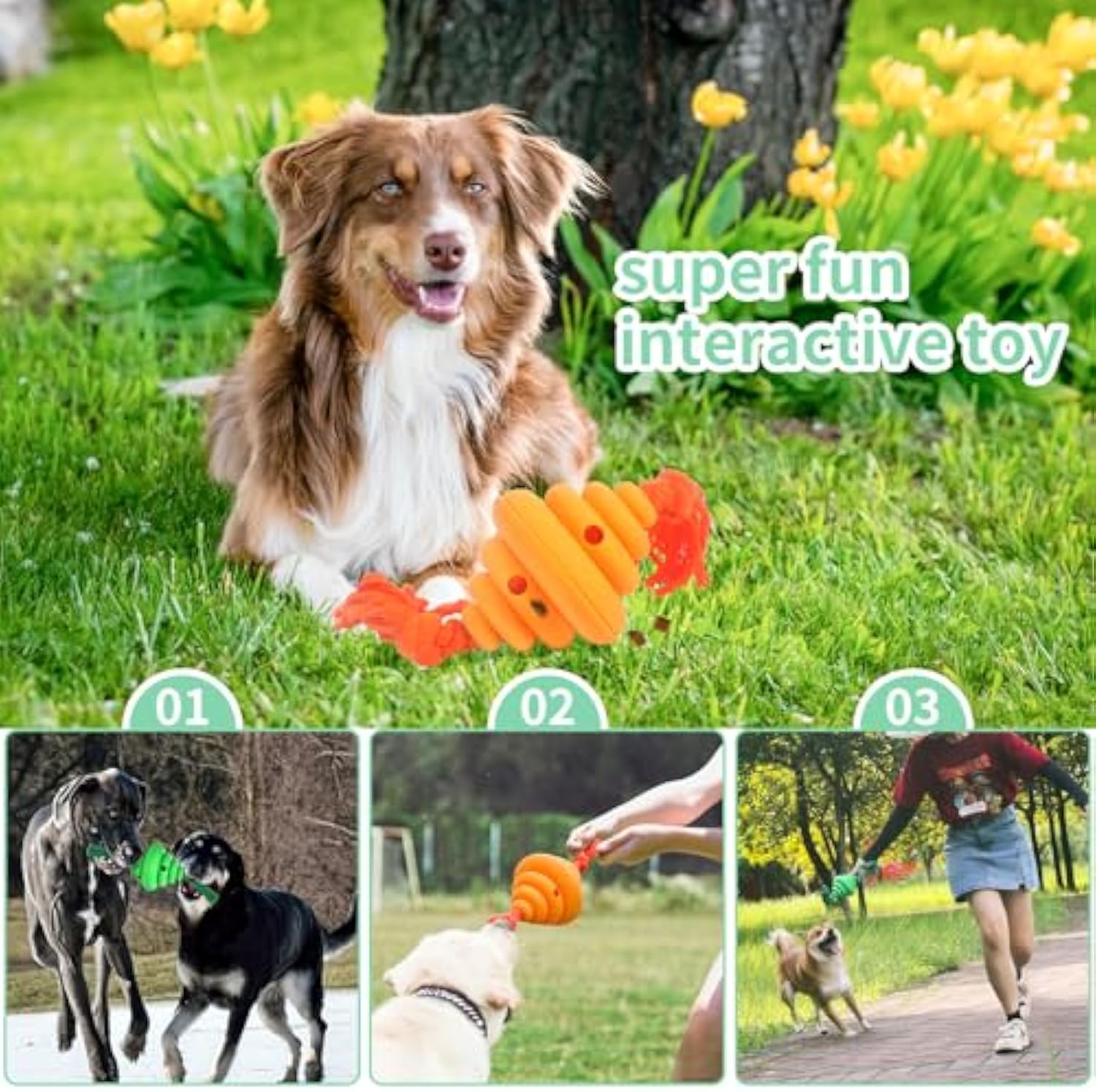 CJ dog ball with rope toy for large dogs, featuring a knot design and food-leaking feature, ideal for chewing and pet training.